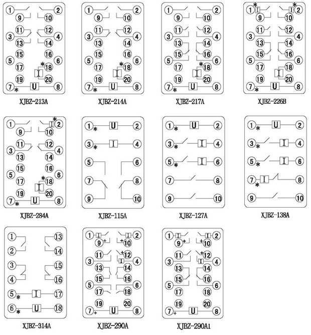 XJBZ-214A防跳中间继电器内部接线图